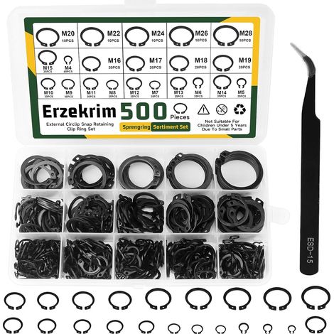 C-Clips Circlips Assortment of 500 Pieces 21 Sizes Circlips Kit Black for Mechanical Parts, Windows, Cars, Bearings etc with Plastic Box (1/5)