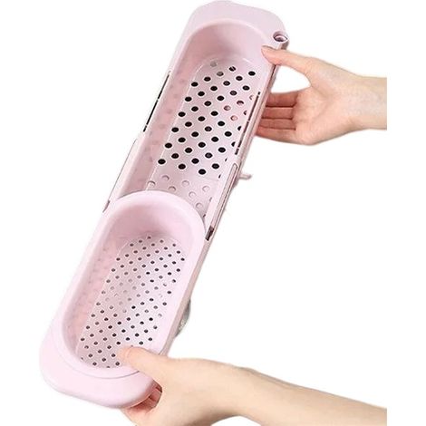 Multifunktionaler Küchenspülen-Organizer, verstellbare Seifenschale, Handtuchablage, Abtropfgestell, 1 Stück (Rosa)