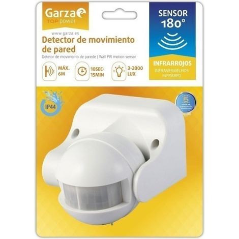 Garza - Sensor de Movimiento con Luz Automática 180°, Ajustable en Tiempo e Iluminación, 12 m de Alcance, Instalación Sin Agujeros en Pared o Techo, 5 Años de Garantía