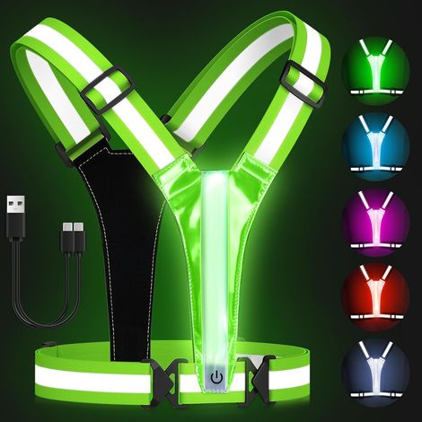 Gilet da corsa riflettente a LED - 5 colori di luce - alta visibilità Gilet da corsa luminoso ricaricabile - camminata - corsa - e ciclismo Regolabile - uomo (1/5)