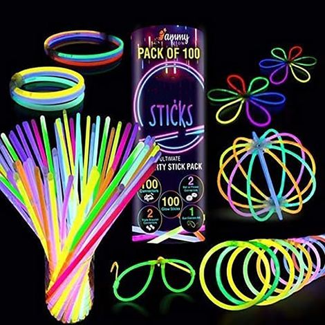 Baton Lumineux - 100 Pièces - Couleurs Multiples - Pour Fêtes, Mariages, Soirées Thématiques et Activités Extérieures - Sans Batterie (1/5)