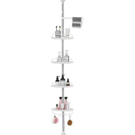 TrAdE Shop Traesio - Mensola Doccia Angolare Telescopico Bagno 4 Ripiani 1 Portasciugamani 95-305cm Bianco - (1/5)