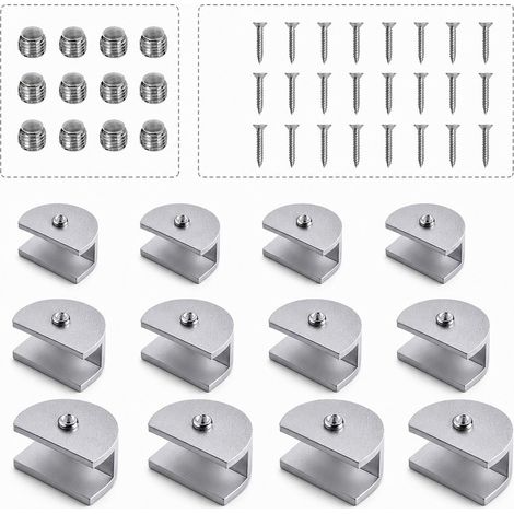Lot de 12 pinces de verre demi-circulaires en aluminium de qualité, tailles S, M et L, pour panneaux 6-12 mm, avec vis (1/5)