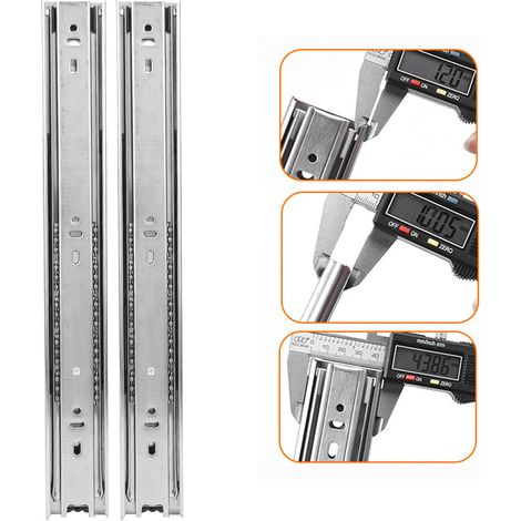 Glissières de tiroir télescopiques en acier laminé à froid 2 x 22 pouces, 3 pièces, pour meubles mobiles, noir et blanc (1/5)