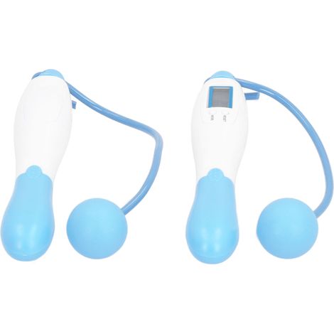 Corde à sauter sans fil pour fitness d'intérieur, avec compteur électronique numérique et balle bleue et blanche. (1/5)
