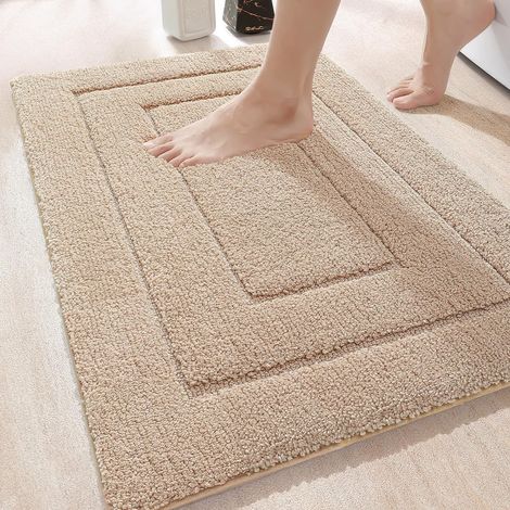 Rutschfeste Badezimmermatte, 40 x 60 cm, weiche Mikrofaser, wasserabsorbierend, maschinenwaschbar, extra dick, für Dusche, Badewanne, Beige (1/5)