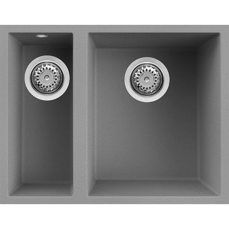 Lavello Elleci Incasso 2 vasche 56x44 Quadra 150 Sottotop Granitek Grigio Cemento LGQ15048BSO (1/3)