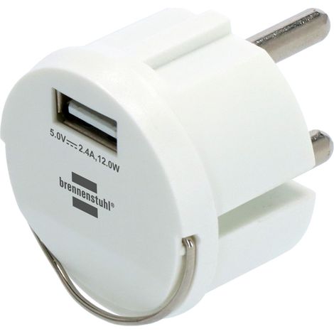 Brennenstuhl Adaptador de enchufe USB (Cargador USB para enchufar en un nido de enchufes, 2,4A, compatible con enchufes IP44 y enrollacables de Brennenstuhl, diseño plano) (1/4)