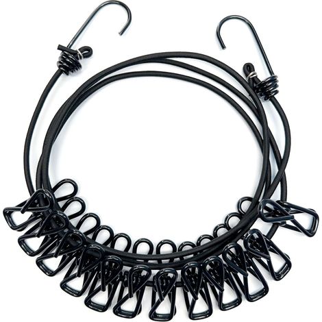 Sac OPP noir Corde à linge pour voiture pour le séchage en extérieur, balcons de dortoirs scolaires et pinces pour corde à linge intérieure (aucun perçage requis). (1/5)