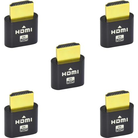 Lot de 5 émulateurs HDMI, connecteur plaqué or, résolution 4K UHD, boîtier noir, pour accès distant et mining (1/5)