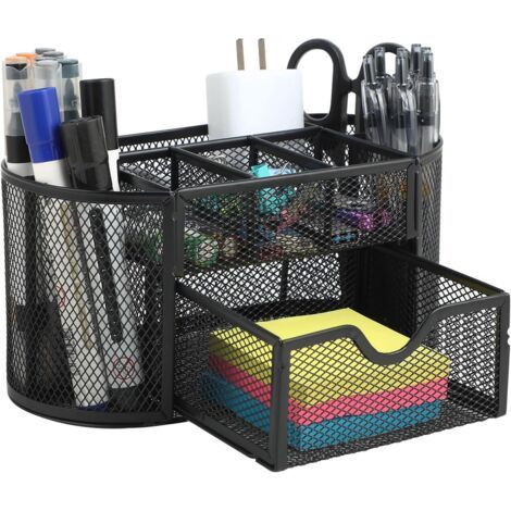 Desk organizer with drawer – Black model with drawer and pencil holder, ideal for desk organizer storage, offering optimized and orderly space. (1/5)