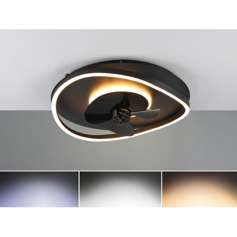 LED Deckenleuchte SORTLAND Schwarz mit Ventilator & Fernbedienung, Ø 50cm