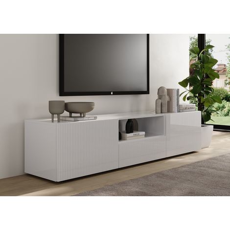 Meuble TV moderne 184 cm laqué blanc brillant Janeiro (1/5)