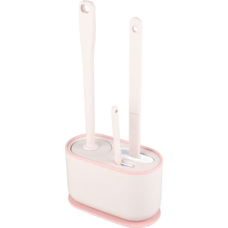Set mit WC-Bürsten mit langem Griff, für gründliche Reinigung, multifunktional, mit Wandhalterung, fürs Badezimmer, Kirschrosa (1/5)