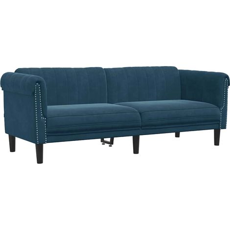 Canapé Sofa à 3 places bleu velours (1/5)