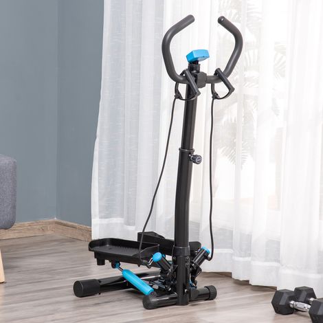 Stepper fitness con manubrio regolabile in altezza, schermo LCD, cinghie e pedali antiscivolo, 55x53x118-128 cm, nero (1/5)