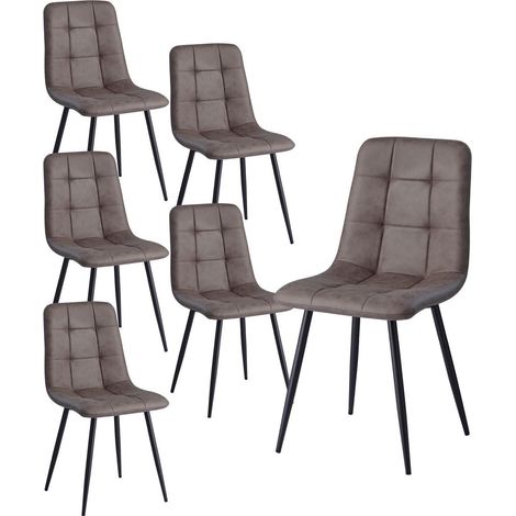 Esszimmerstühle 6er-Set, dunkelbraun, Kunstleder, Metallbeine, bequem (1/5)