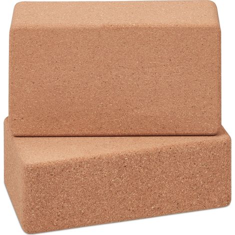 Relaxdays brique de yoga, lot de 2, bloc yoga en liège, pour les exercices de yoga, 12 x 22,5 x 7 cm, stable, nature