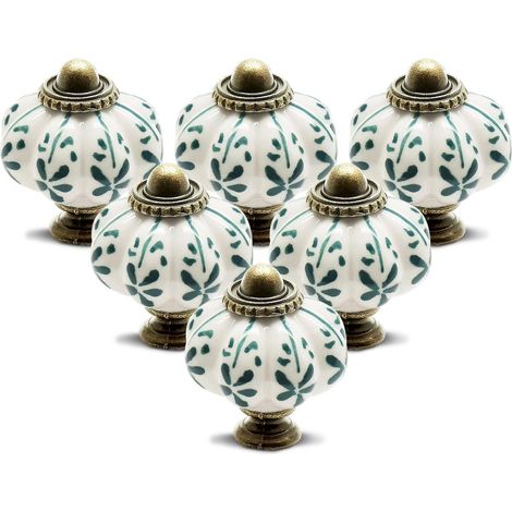 Pomelli per cassetti in ceramica a forma di zucca - Set da 6 - Stile vintage e grazioso - Maniglie per cassetti e mobili da cucina/cameretta - Pomelli in ceramica a forma di zucca con viti (1/5)