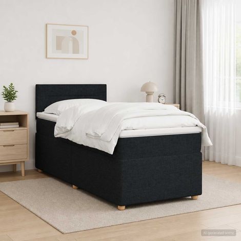 Cama box spring con colchón con cabecera Negro 90 x 190 cm Tela (1/5)