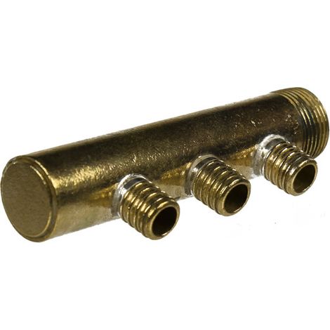 Collecteur 3/4" (20/27) Mâle-Bouchonné 3 piquages à glissement pour tube PER diamètre 16 compris 3 bagues de 16 (1/5)