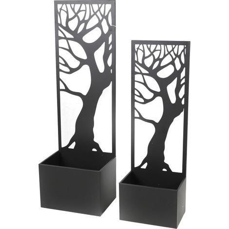 Set de 2 jardinières Panneaux Métal Design Arbre - 35x25xH110 et 30x20xH90cm - Extérieur Intérieur - Livraison gratuite