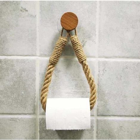 Selbstklebender Toilettenpapierhalter aus dickem Seil (2 Stück), Shabby-Chic-Stil aus Jute, inspiriert vom nautischen Industriestil, Vintage-Handtuchhalter fürs Badezimmer, zur Wandmontage (1/5)