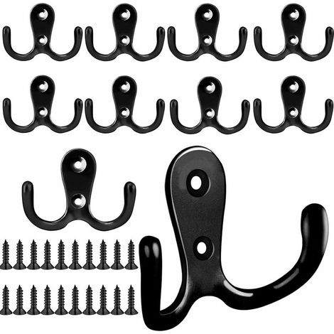 Lot de 10 crochets porte-manteaux noirs, crochets doubles en métal avec vis, Ba (1/5)