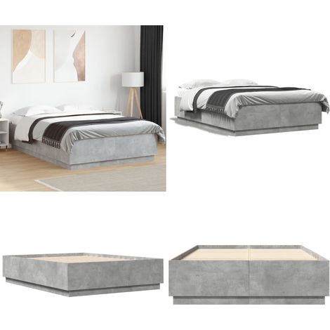 Cadre de lit sans matelas gris béton 150x200 cm - Cadre De Lit - Lit Double - Lit Moderne - Lit Gris - Sommier - Home & Living (1/5)