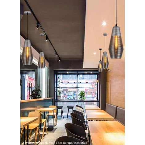 Lampadario sospensione E27 portalampada moderno in vetro laccato argento minimal (1/4)