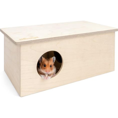 Niche En Bois Pour Hamster - 2 Chambres - Bouleau - Avec Toit Amovible - Pour Rongeurs - 33x18,8x14,5cm (1/5)