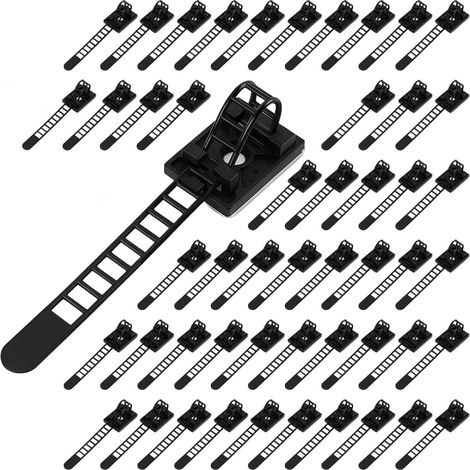 Lot de 50 Attaches de Câbles Autocollantes, Plastique ABS Résistant Réglables, Rangement de Câbles pour Bureau Maison Atelier, Fixation Solide Pratique (1/5)