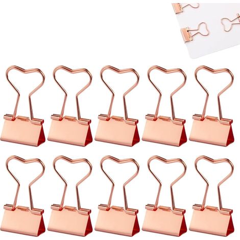 Set mit 10 gold- und rosafarbenen, herzförmigen Büroklammern (32 mm) für Büro, Schule, Dokumente, Akten und Notizen (1/5)