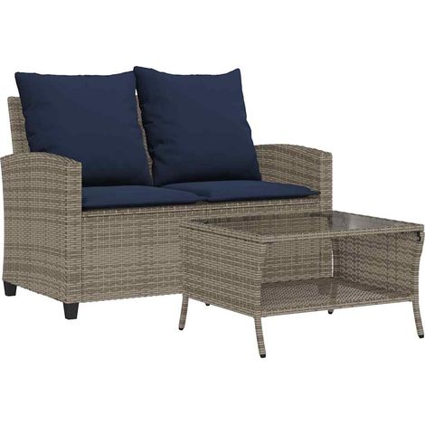 Maison Exclusive - Divano da Giardino a 2 Posti Cuscini&Tavolo Grigio Polyrattan