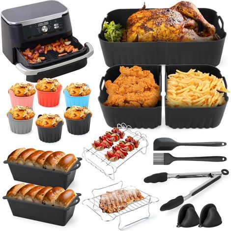 Air Fryer Accessories for 10.4L, AF500EU Silicone Air Fryer Mould Flex Drawer Airfryer, Spare Parts for Fryers, Silicone Mould for Foodi Flex 1 × 10.4 L and 2 × 5.2 L (22PCS) (1/5)
