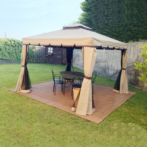 GAZEBO DA GIARDINO 3X3 IN ALLUMINIO TELO ANTIPIOGGIA ZANZARIERA E CAMINO ROBUSTO E ANCORABILE 3 X 3 (1/5)
