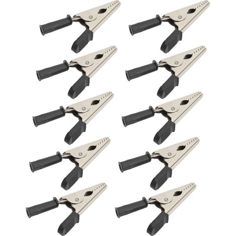 Lot de 10 pinces crocodiles J.60047, ouverture de 20 mm, en laiton, pour tests électriques de batteries (noir). (1/5)