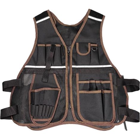Werkzeugweste, Elektriker, strapazierfähig, 600D-Gewebe, Sicherheitsweste mit atmungsaktivem Design für Bauarbeiten, HVAC-Aufgaben, mehrere Taschen, 710 x 620 mm (1/5)
