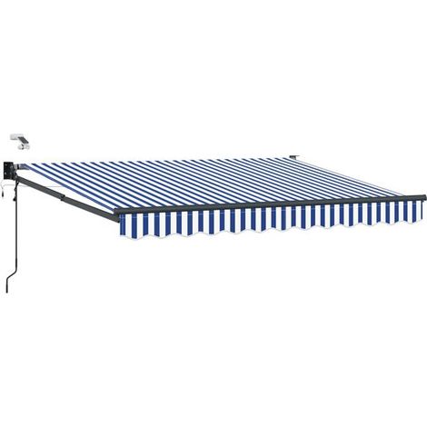 Store banne électrique rétractable, bleu et blanc, 2,5 x 2 mètres. (1/5)