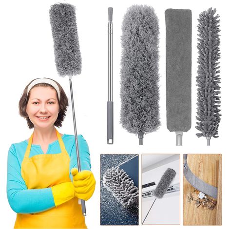 Balai anti-poussière télescopique pliable avec capuchon en silicone doux, lavable, pour voiture, coins muraux, stores et toiles d'araignée (1/5)