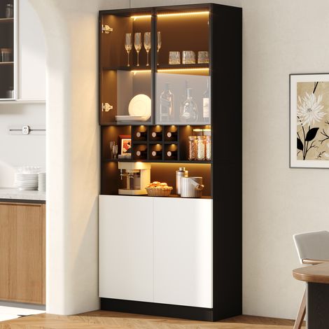 Vitrina LED 80 x 30 x 180 cm de aglomerado y vidrio templado blanco y negro (1/5)