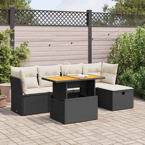 Set sofás jardín y cojines 6 pzas ratán sintético acacia negro vidaXL (1/5)