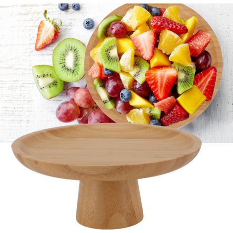 Hohe und schlichte Obstschale, runde Schale aus Massivholz, ideal für den Heimgebrauch, für Trockenfrüchte, Kuchen, Dessertbuffets und als leichtes und luxuriöses Dekorationsobjekt. (1/5)