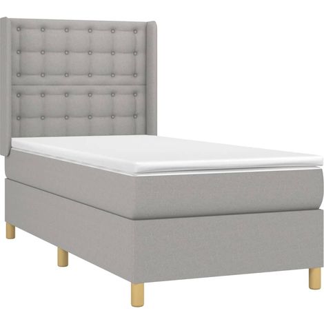 Cadre de lit LED avec sommier tête de lit matelas surmatelas 100x200 cm tissu gris clair TDL0207955