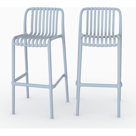 Conjunto de 2 sillas de bar de jardín Duli 76 cm de plástico azul pastel (1/4)