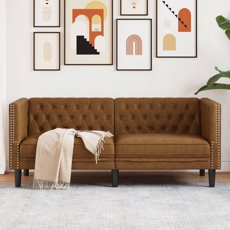 Chesterfield-Sofa 2-Sitzer Braun Kunstleder in Wildleder-Optik vidaXL (1/5)