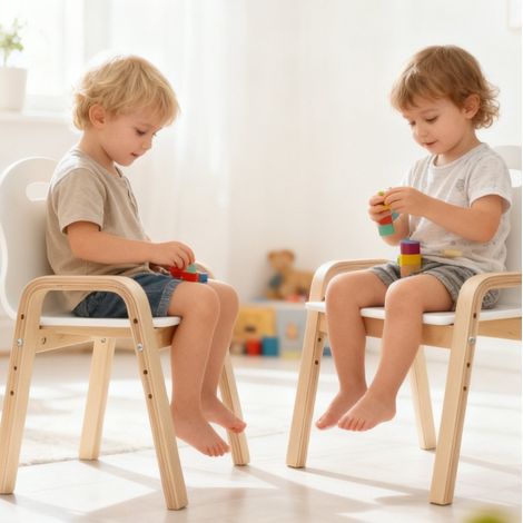 Silla infantil regulable de madera de abedul, lote de 2, blanca OKMYHOME (1/5)