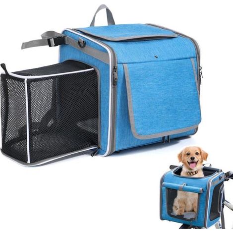 Panier vélo pour animaux - Sac extensible, souple et respirant - Convient aux chats, chiens et chiots de petite et moyenne taille - Bleu (1/5)
