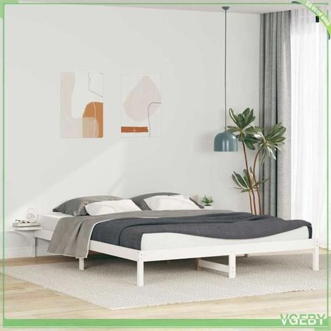 Cadre de lit - ABI - Blanc - Pin massif - 180 x 210 cm avec tables de chevet intégrées (1/5)