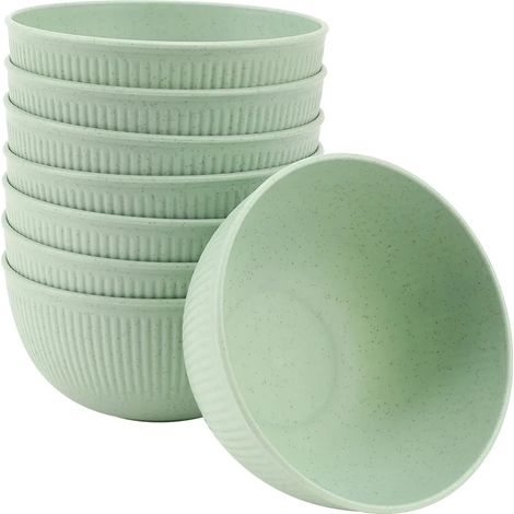 (8 pièces, vert clair) Bols en plastique résistant aux chocs, bols de table, saladiers, bols à soupe professionnels, bols à nouilles, bols à riz (1/5)